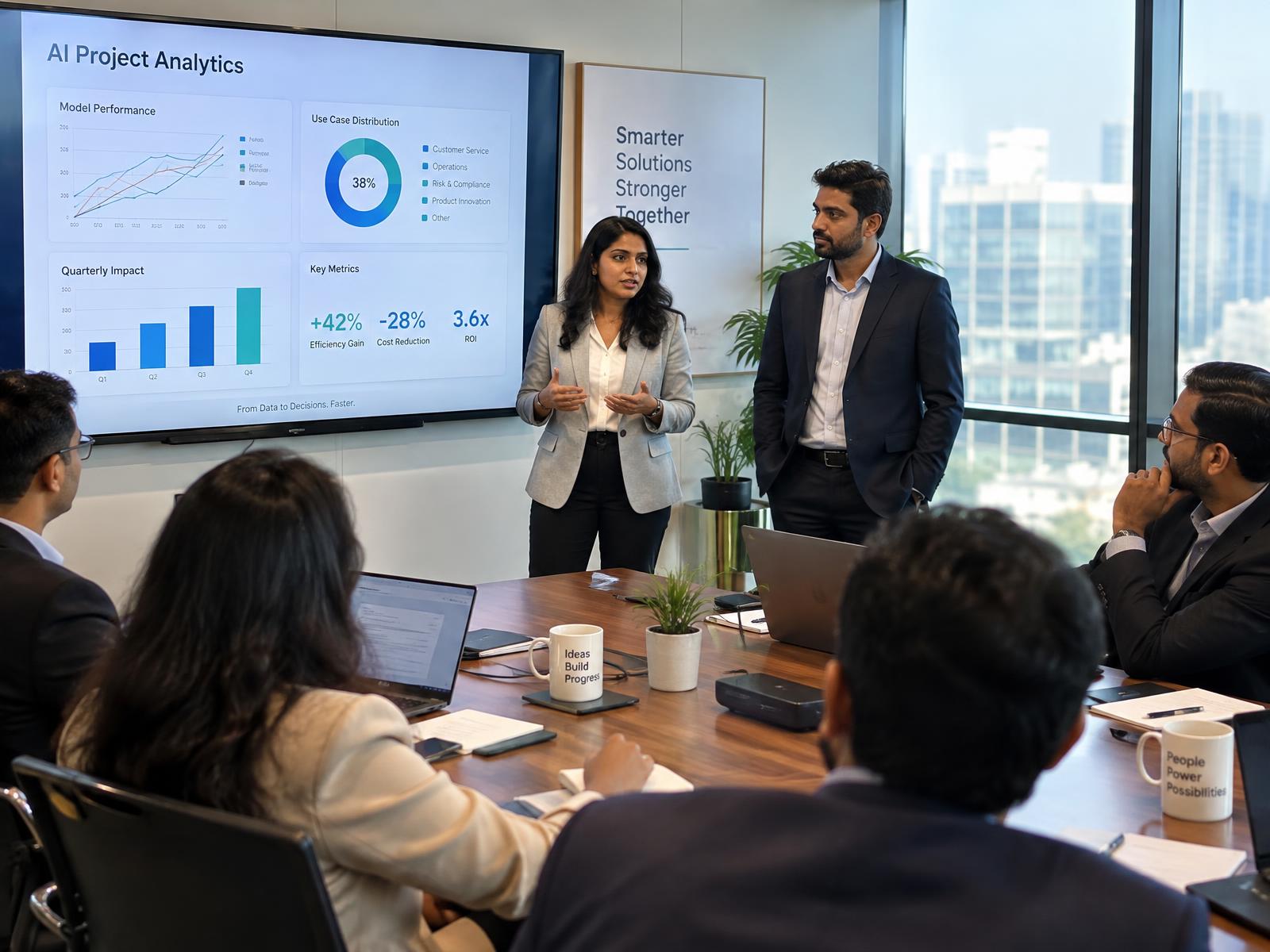 Indian Digital Elite consultants presenting an AI project review to clients