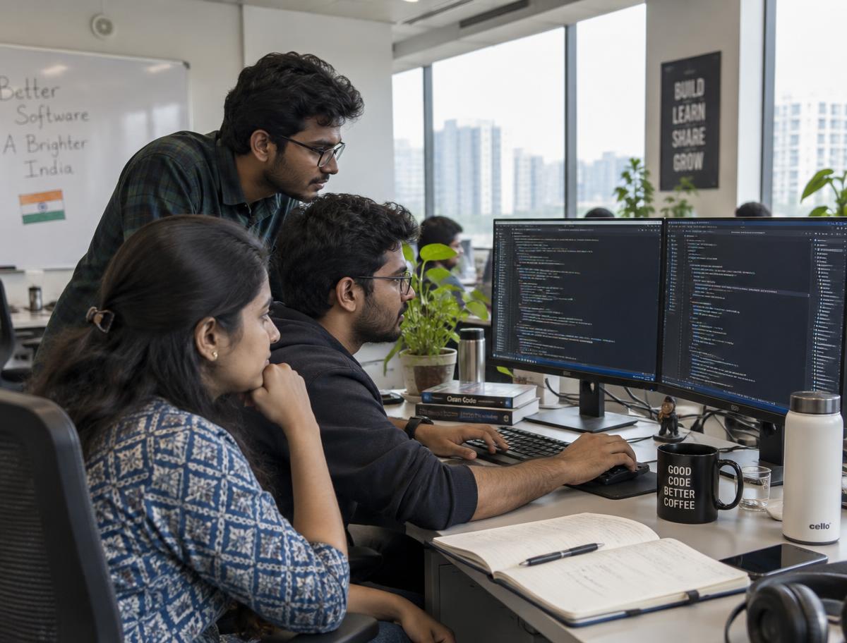 Two engineers building and integrating software at their monitors